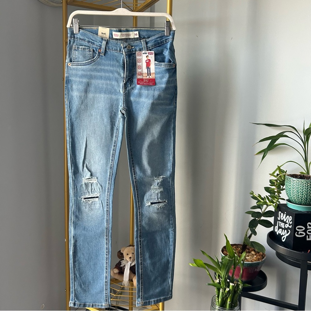 Levi's 510 Light Blue stretch Distressed Skinny Jeans adjustable waist size 16